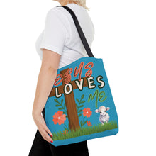 Cargar imagen en el visor de la galería, Personalized Name Jesus Loves Me Lamb Tote - Turquoise
