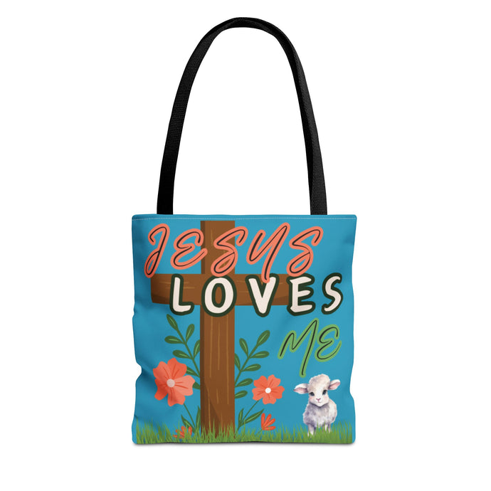 Jesus Loves Me Lamb Tote - Turquoise