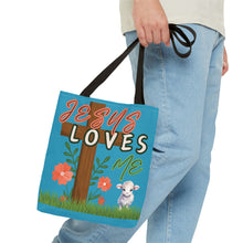 Cargar imagen en el visor de la galería, Personalized Name Jesus Loves Me Lamb Tote - Turquoise
