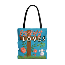 Load image into Gallery viewer, Personalized Name Jesus Loves Me Lamb Tote - Turquoise
