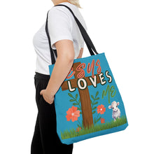 Load image into Gallery viewer, Jesus Loves Me Lamb Tote - Turquoise
