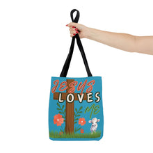 Cargar imagen en el visor de la galería, Personalized Name Jesus Loves Me Lamb Tote - Turquoise
