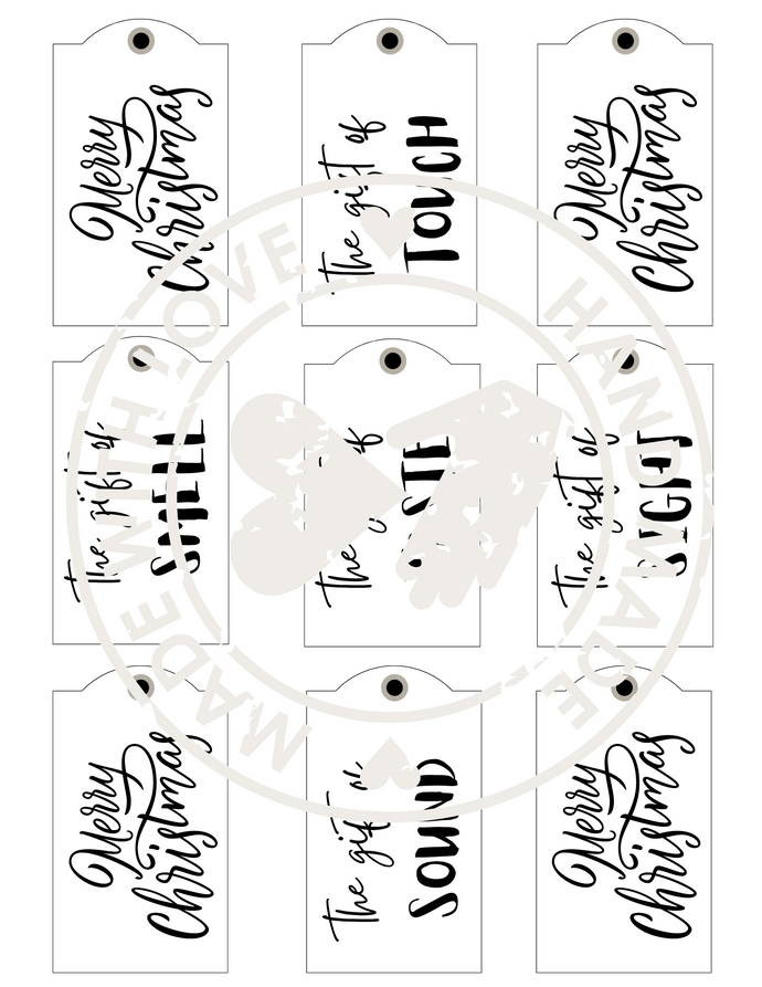 (DD) Christmas Gift Tags based on the 5 Senses - digital download