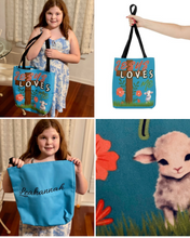 Load image into Gallery viewer, Personalized Name Jesus Loves Me Lamb Tote - Turquoise
